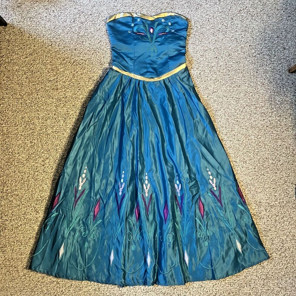 Womens Strapless Formal Dress Size Small Embroidered Gold A-Line Fairy Boho Prom